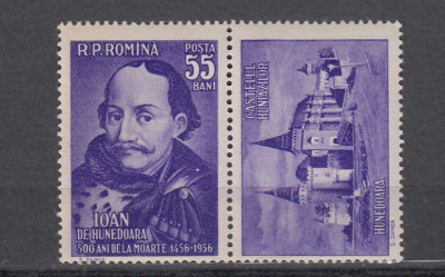 ROMANIA 1956 LP 419 a- 500 ANI MOARTEA IOAN DE HUNEDOARA VINIETA DREAPTA MNH foto