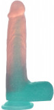 Dildo Realist Glitter Silicon Lichid Roz/Verde 22 cm Mokko Toys