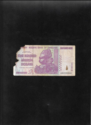 Zimbabwe 500000000 500 milioane dolari dollars 2008 seria1900541 uzata foto