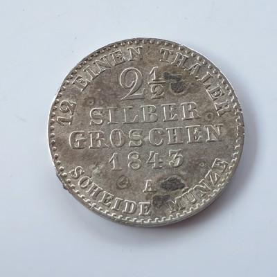 Germania Prusia 2 1/2 groschen 1843 A / Berlin argint William lV foto