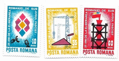 Romania (312) - A 25-a aniversare a eliberarii Romaniei de sub jugul fascist, 1969 - serie neobliterata foto