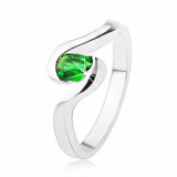Inel de logodnă argint 925 - braţe bifurcate, ştras oval, verde &icirc;nchis - Marime inel: 54