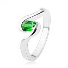 Inel de logodnă argint 925 - braţe bifurcate, ştras oval, verde închis - Marime inel: 57