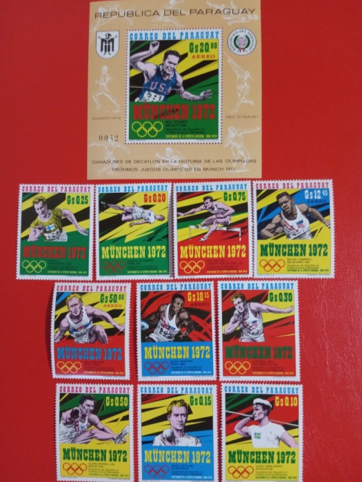 PARAGUAY, SPORT MUNICH - COLIȚĂ + SERIE COMPLETĂ MNH