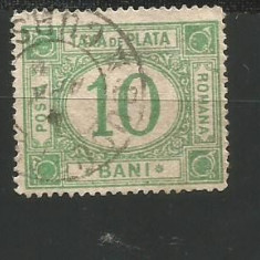 No(09) timbre- ROMANIA 1887 TAXA DE PLATA cu FILIGRAN VAL 10 BANI stampilat