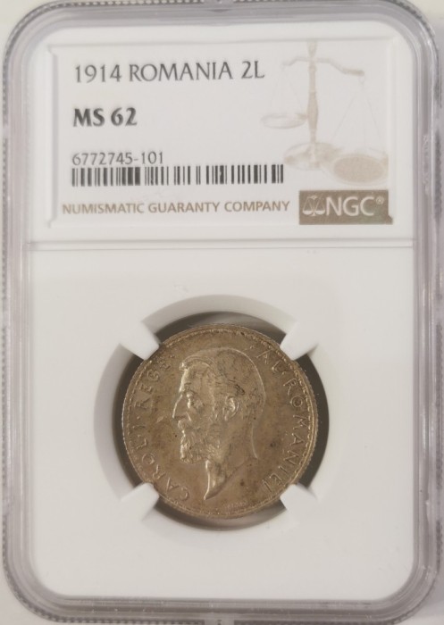 Moneda Romania 2 lei 1914 NGC MS62
