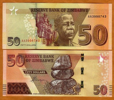 !!! ZIMBABWE - 50 DOLARI 2020 - P NEW - UNC / PREFIX AA foto