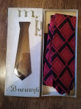 Cravată BUCUREȘTI, mătase naturală, comunism, modă masculină, cutie originala
