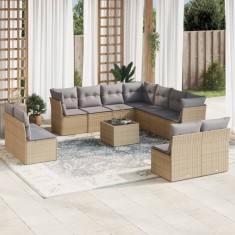 vidaXL Set canapele de grădină cu perne, 12 piese, bej, poliratan 3249668