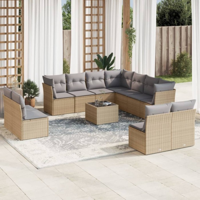 vidaXL Set canapele de grădină cu perne, 12 piese, bej, poliratan 3249668