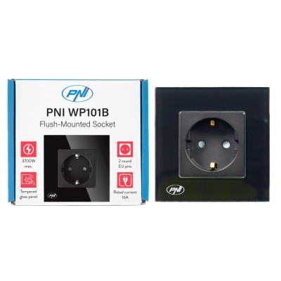 Aproape nou: Priza simpla incastrabila PNI WP101B, cu rama din sticla, 16A, 3700W, foto