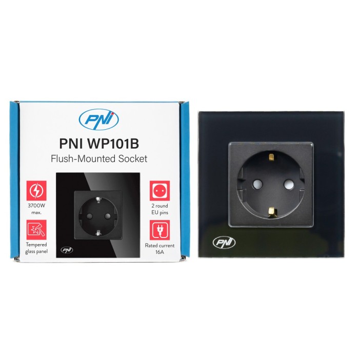 Aproape nou: Priza simpla incastrabila PNI WP101B, cu rama din sticla, 16A, 3700W,