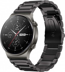 Curea smartwatch otel inoxidabil compatibila cu Huawei GT 2, ultra black, 46mm foto