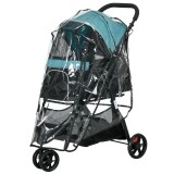 PawHut Cărucior pentru C&acirc;ini cu 3 Roți, Cărucior Pliant cu Husă de Ploaie, Coș și Curea, 80,5x51,5x100 cm, Verde &Icirc;nchis | Aosom Romania