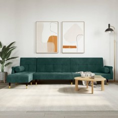 vidaXL Canapea extensibilă &icirc;n formă de L verde 271x140x70 cm catifea