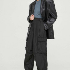 Herskind pantaloni Edwin femei, culoarea negru, fason cargo, high waist