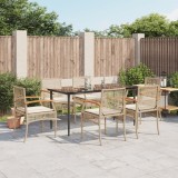 vidaXL Set de masă pentru grădină, 7 piese, cu perne, bej, poliratan