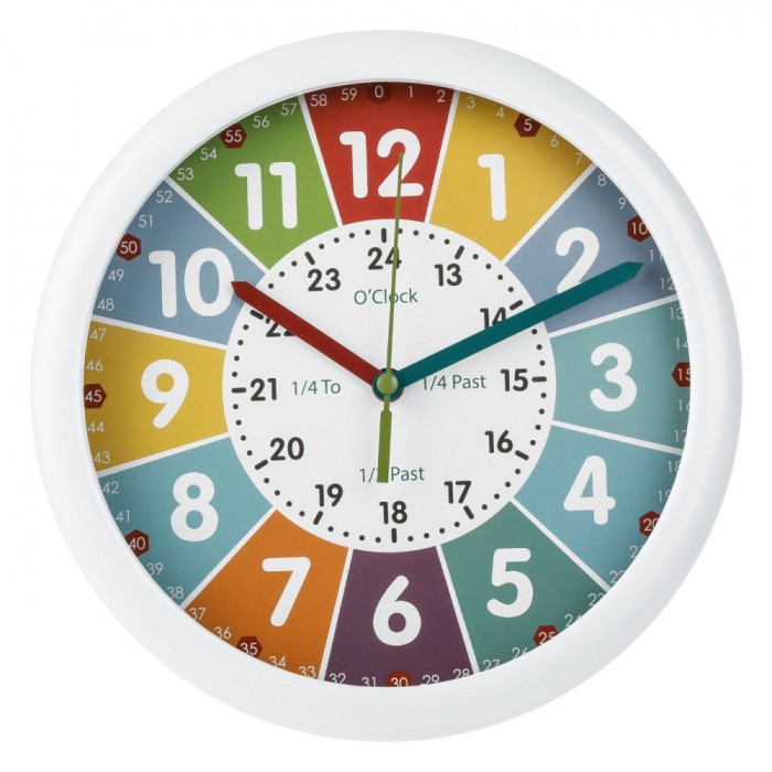 Ceas de perete educativ pentru copii, cu rama alba si indicatori colorati Shopiens&reg;, 20 cm