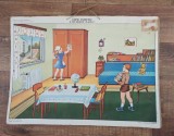 Plansa didactica, anii 70-80 Copiii muncesc (si noi muncim)