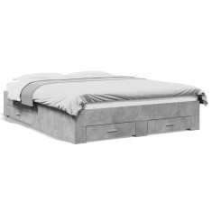 vidaXL Cadru de pat cu sertare, gri beton, 160x200 cm, lemn prelucrat