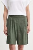 United Colors of Benetton pantaloni scurți din in culoarea verde, uni, high waist, 4AGHD901V