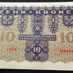 Bancnota istorica 10 COROANE - AUSTRO-UNGARIA (AUSTRIA), anul 1922 * cod 640 A