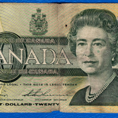 (1) BANCNOTA CANADA - 20 DOLLARS DOLLARI 1991, PRET DE CURS VALUTAR