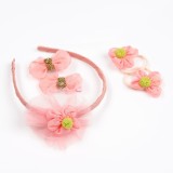 Set accesorii roz cu bentita, fundite si elastice florale