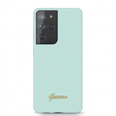 Husa Guess pentru Samsung Galaxy S21 Ultra 6.8&amp;quot;, Silicone Script Logo Collection, Albastru foto