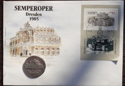 GERMANIA DEMOCRATA- DDR - FDC SI MONEDA ARGINT 10 MARK 1985, SEMPEROPER DRESDEN foto