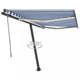 vidaXL Copertină automată, senzor v&acirc;nt &amp; LED, albastru&amp;alb, 300x250 cm