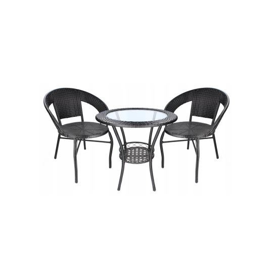 Set mobilier gradina/terasa/balcon, poliratan, negru, 1 masa, 2 scaune,  Melissa | Okazii.ro