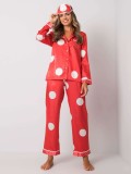 Pijamale dama rosii cu buline, pantaloni lungi, camasa - XL(42)