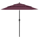 Umbrelă grădină 3 niveluri, st&acirc;lp aluminiu, roșu bordo, 2,5 m