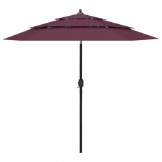 vidaXL Umbrelă de soare 3 niveluri, stâlp aluminiu, roșu bordo, 2,5 m