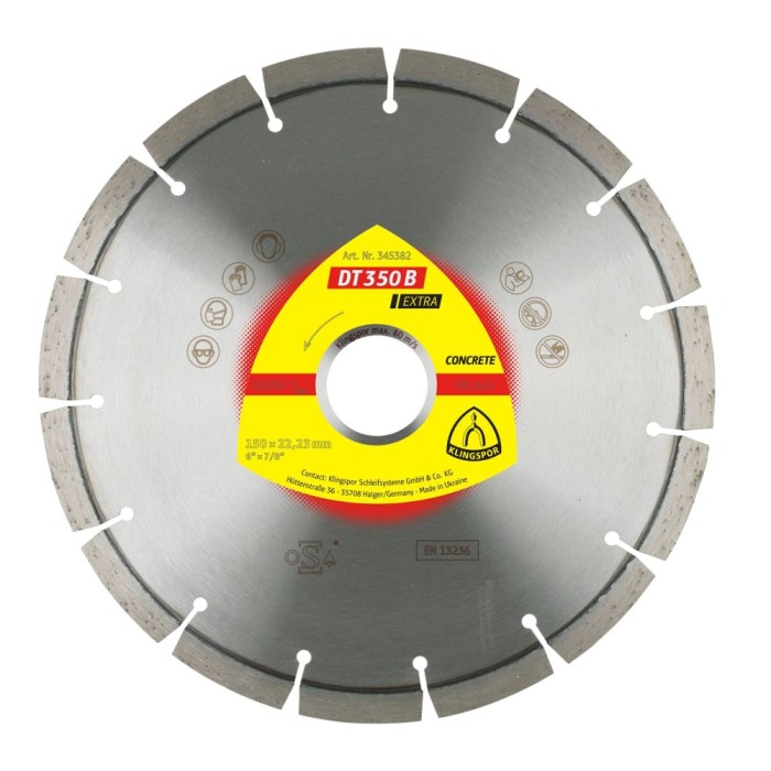 Disc diamantat, cu segmente, pentru debitare materiale de constructie, Klingspor DT 350 B Extra, 150 x 22.23 x 2.4 mm