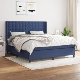 VidaXL Pat box spring cu saltea, albastru, 180x200 cm, material textil