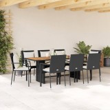 Gossi set mobilier de gradina cu perne, 9 piese, negru, poliratan