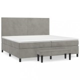 Cumpara ieftin Pat box spring cu saltea, gri deschis, 200x200 cm, catifea