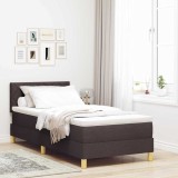 VidaXL Pat cu arcuri cu saltea Maro &icirc;nchis 90 x 200 cm țesătură