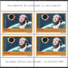 ROMÂNIA 1999 - LP 1489 - PAVAROTTI ÎN CONCERT LA BUCUREȘTI (ECLIPSĂ) - BLOC MNH