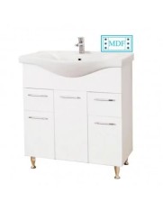 Baza si lavoar ceramic GN1531, mobilier baie stativ 75 cm, front MDF, 2 usi, 3 sertare, balamale soft close, picioare cromate reglabile, alb foto