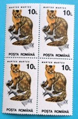 TIMBRE ROMANIA LP1318/1993 Animale (uzuale) -Bloc de 4 valoarea de 10 lei h&icirc;rtie cretată MNH -