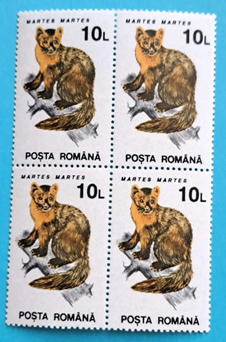 TIMBRE ROMANIA LP1318/1993 Animale (uzuale) -Bloc de 4 valoarea de 10 lei h&icirc;rtie cretată MNH -