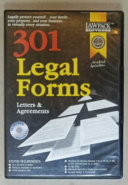 301 LEGAL FORMS , LETTERS and AGREEMENTS , CD ROM INCLUS , 2001