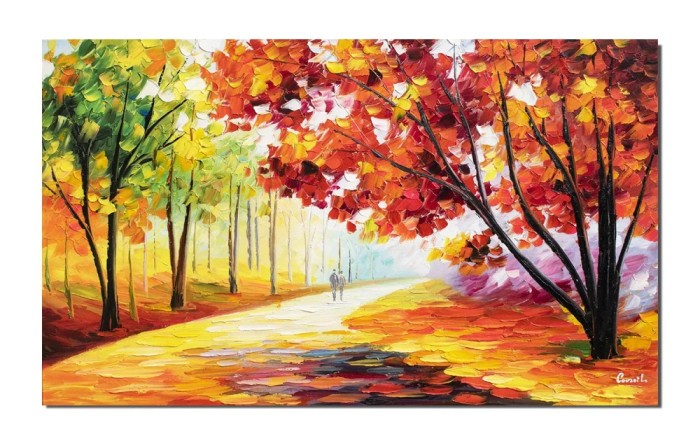 Tablou pictat manual, Noi doi spre viitor, 100x60cm ulei pe panza in cutit efect 3D, Spectaculos