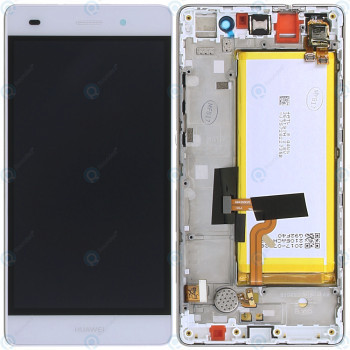 Huawei P8 Lite (ALE-L21) Capac frontal modul display + LCD + digitizer + baterie alb 02350KCD