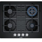 Plita incorporabila Bosch PNH6B6B90, Gaz, 4 Arzatoare, Arzator Wok, Aprindere electrica, 60 cm, Negru