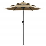 VidaXL Umbrelă de soare 3 niveluri, st&acirc;lp aluminiu, gri taupe, 2 m