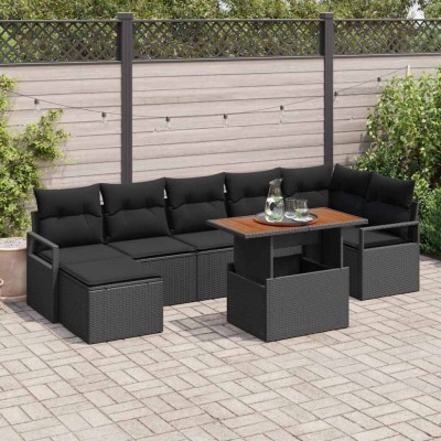 vidaXL Set de masă pentru grădină cu pernă 8 pcs Negru, Marron foto